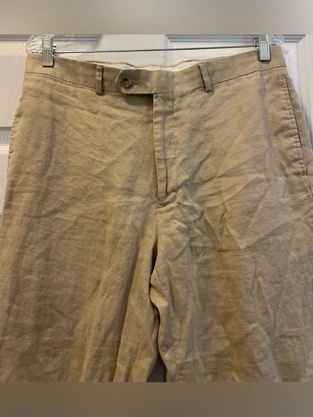 Pronto Uomo Men’s Tan 100% linen pants, 34 x 28.